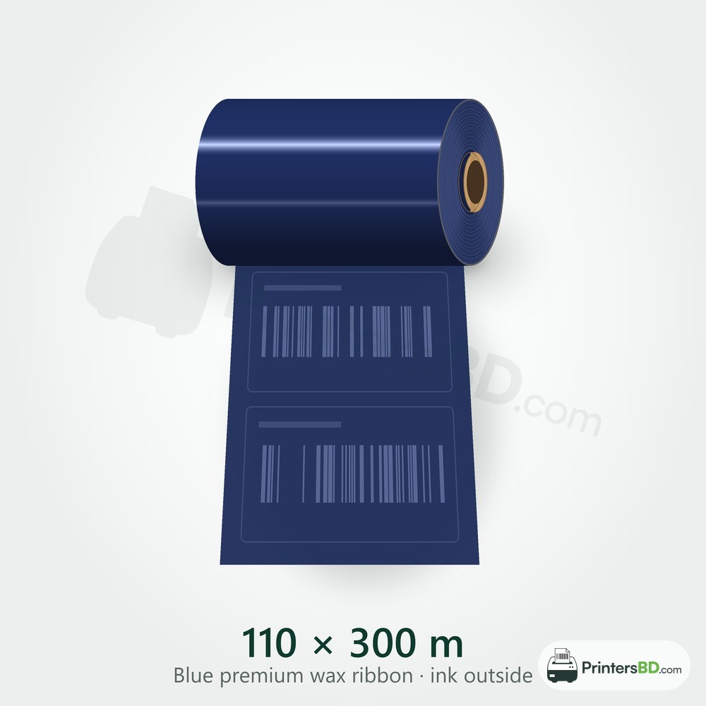 110 mm × 300 m Blue premium wax Ribbon (Ink Outside)