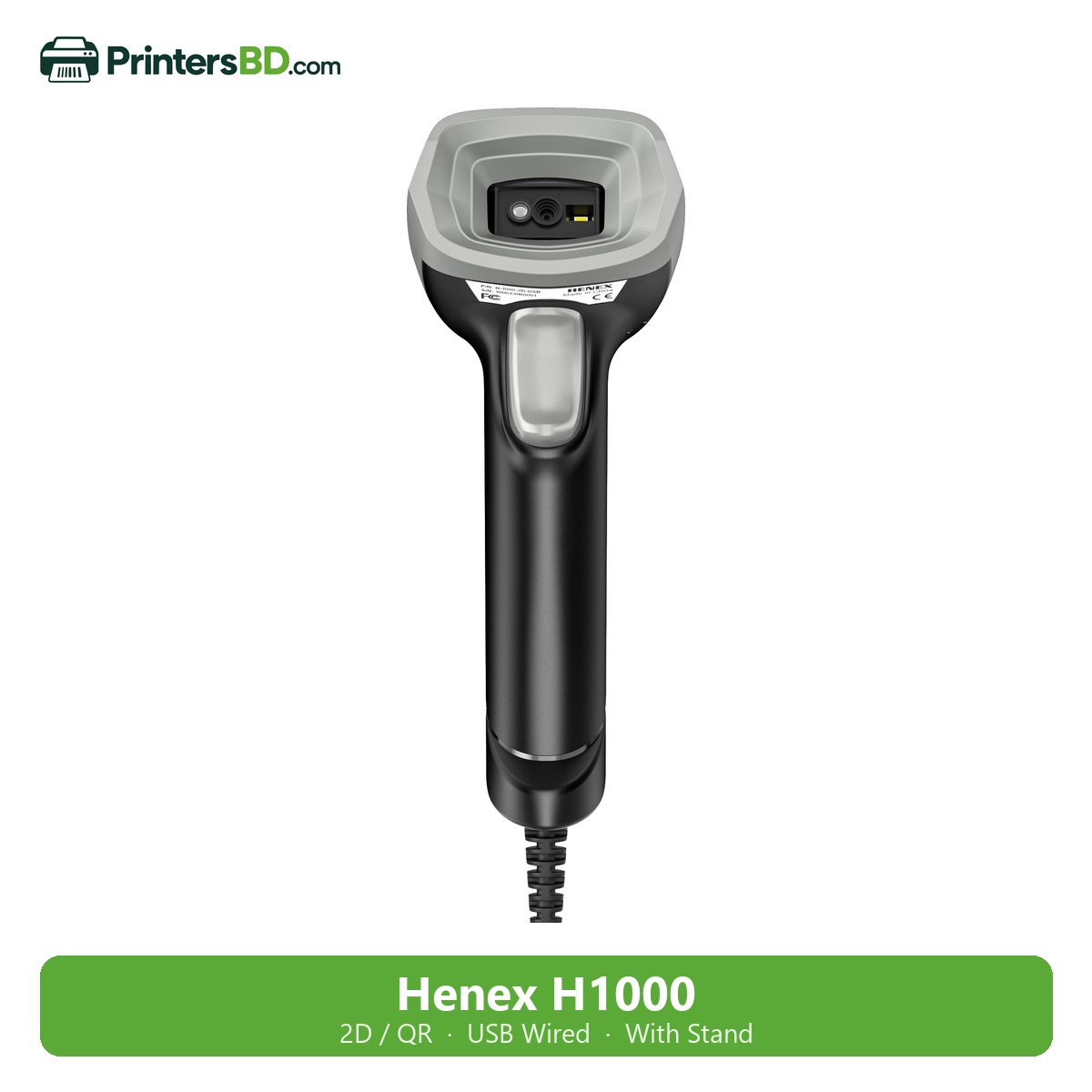 Henex H1000 2D Wired Barcode Scanner with Stand (QR Code) Henex H1000 2D Wired Barcode Scanner with Stand (QR Code)